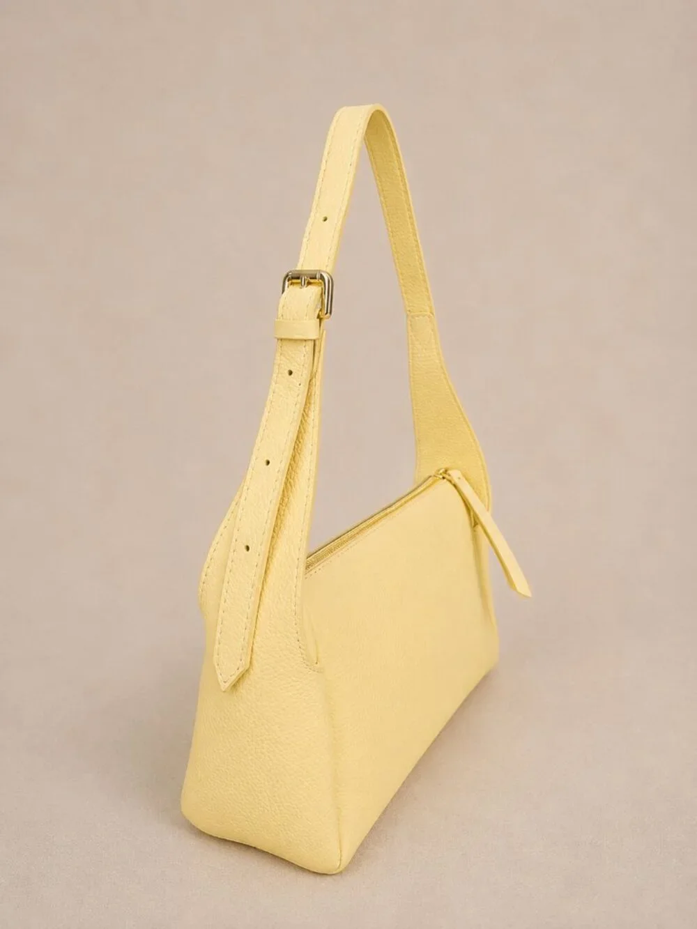 Butter Yellow Italian Leather Small Crossbody Shoulder Bag, Pebbled Handbag
